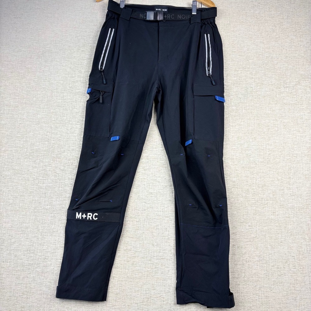 M+RC Noir Mens Black Tactical Cargo Techwear Pants Size Medium Blue Accents